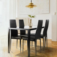 Latitude Run® 5 Pieces  Dining Table Set For 4,Kitchen Room Tempered Glass Dining Table ,4 Faux Leather Chairs