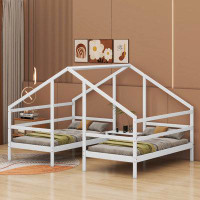 Harper Orchard Austell Double Twin Size Triangular House Beds With Built-In Table