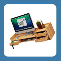 Eternal Night Desk Organizer Large-Capacity Home Office Desktop Storage Drawer Type Shelf Wooden Monitor Stand Riser Wit