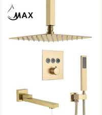 Ceiling Thermostatic Shower System Three Functions With Valve Brushed Gold Finish