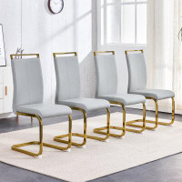 buthreing Dining Chair,PU Faux Leather High Back Upholstered Side Chair With C-Shaped Tube Golden Coating Metal Legs For