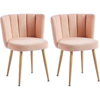 Mercer41 Yellow Sherpa Accent Chairs Set Of 2, Mid Century Modern Upholstered Side Chairs For Dining Room Living Room Be