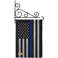 Breeze Decor US Blue Stripe - Impressions Decorative Metal Fansy Wall Bracket Garden Flag Set GS108382-BO-03