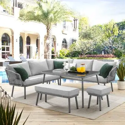 Bayou Breeze Akshith 5 Piece Rattan Complete Patio Set with Cushions