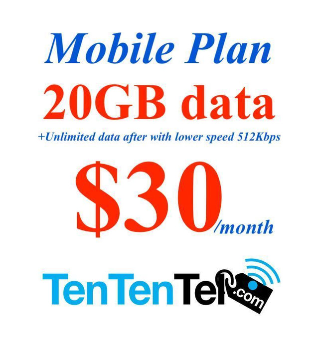 Promo 20GB data $30 Moblie phone unlimted call and text plan package in Cell Phone Services in Toronto (GTA) - Image 2