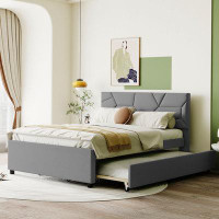 Ivy Bronx Upholstered Platform Bed with Brick Pattern Headboard and Trundle