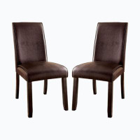 Wenty Set Of 2 Leatherette Padded Side Chairs In Dark Walnut Finish