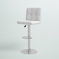 Zipcode Design™ Hirano Contemporary Quilted Vinyl Adjustable Height Barstool with Chrome Base