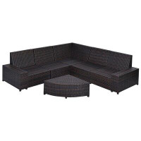 Hokku Designs 6 PCS Patio Furniture Set Rattan Wicker Table Shelf Sofa Garden Within Brown Cushion