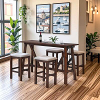 Latitude Run® 5-Piece Dining Table Set With Power Outlets,Bar Kitchen Table Set With Upholstered Stools