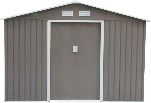 9x6.3 Garden Storage Shed w/ Floor Foundation Outdoor Patio Yard Metal Tool Storage House Grey White Brand New in box in Outdoor Décor in Ontario