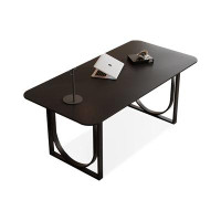 17 Stories 51.18" Black Rectangular Desk Stone + Metal desks