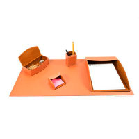 Latitude Run® Home/Office Leather 5Pc Desk Accessory Set - Navy Blue