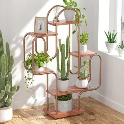 Union Rustic Small Cactus Metal Plant Stand Indoor, Creative Plant Stand , 6 Tiered Versatile Display Shelf