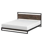 17 Stories King Size Modern Metal Wood Platform Bed Frame With Headboard In Grey