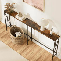 Masupu 70.9" Console Table, Narrow Long Sofa Table Behind Couch, Skinny Entry Table, Industrial Sofa Table With Metal Fr
