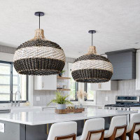 Bay Isle Home™ Hand Woven Grey Lampshade,Vintage Rattan Chandelier for Dining Table,Boho Decorative Lamps