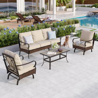 Lark Manor Angellica Outdoor Patio Conversation Set with Rocking Lounge Chairs and Ottomans