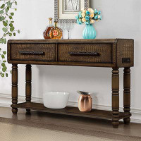 Millwood Pines Imitation Crocodile Skin Apperance Retro Wooden Sofa Console Table With 2 Power Outlets And 2 USB Ports