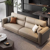 MABOLUS 82.68" Khaki Genuine Leather Modular Sofa cushion couch