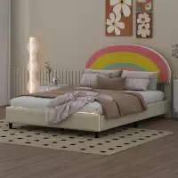 Zoomie Kids Aardhna Upholstered Platform Bed with Rainbow Shaped, Adjustable Headboard and LED Light Strips