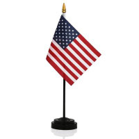 ANLEY Anley USA Deluxe Desk Flag Set - 6 x 4 inches Miniature American US Desktop Flag with 12" Solid Plastic Pole - Viv