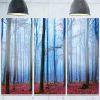 Made in Canada - Design Art 'Foggy Forest in Blue and Pink Photo' 3 Piece Photographic Print on Metal Set