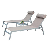 HBI home Patio Chaise Lounge Set, 3 Pieces Adjustable Aluminum Backrest Pool Lounge Chairs WJE-W1859109864