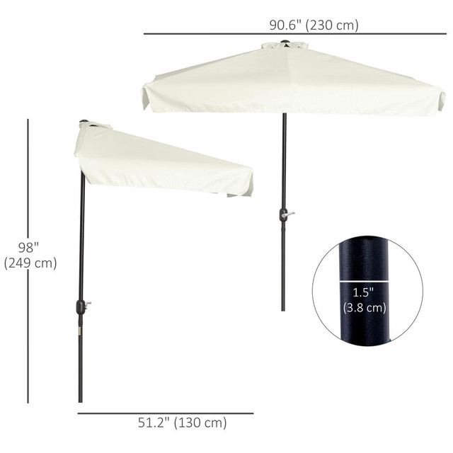 Half Patio Umbrella 90.6" L x 51.2" W x 98" H Cream White in Patio & Garden Furniture - Image 3