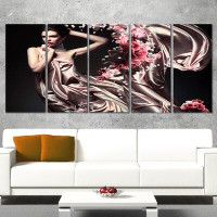 Made in Canada - Design Art Woman in Fabric and Flowers 5 Piece Wall Art on Wrapped Canvas Set
