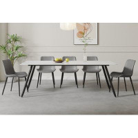 Wrought Studio Ikbale Modern Dining Table Antique White Sintered Stone Tabletop