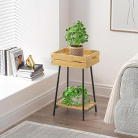 Arlmont & Co. Bamboo Plant Stand Indoor, 2 Tier Plant Stand For Indoor Plants, Plant Holder Plant Table For Flower Pots,