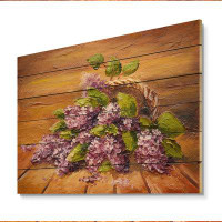 Charlton Home Still Life Purple Lilac Bouquet - Traditional Wood Wall Art - Natural Pine Wood