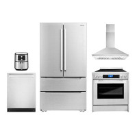 Cosmo 5 Piece Kitchen Package with 30" Freestanding Electric Range  30" Wall Mount Range Hood 24" Built-in Fully Integra