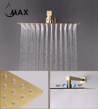 Shower Head High Pressure Ultra-Thin Square Shape Design 12 In Brushed Gold Finish