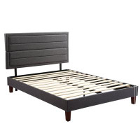 Latitude Run® Upholstered Platform Bed Frame/ Headboad And Storage /Wood Slat Support / Dark Grey