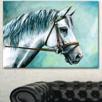 Made in Canada - East Urban Home 'Grey Horse on Blue Background' Painting Print