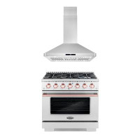 Cosmo 2 Piece Kitchen Package With 36" Freestanding Gas Range With Custom Handle And Knob Kit 36" Island Range Hood