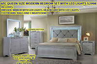 6pc queen size grey bedroom set with led lights $2998