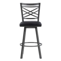 Lux Comfort 46x 19 x 19_30" Transitional Black Faux Leather Metal Cross Back Bar Stool