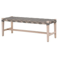 Rosecliff Heights Alinde 52 Inch Classic Outdoor Bench With Rope Woven Seat, Modern, Grey Rope