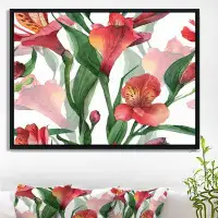 East Urban Home 'Red Floral Pattern Art' Framed Graphic Art Print on Wrapped Canvas