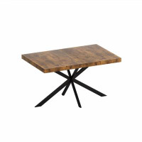 Myhomekeepers 55.11" -70.86"Retro Rectangular Stretch Dining Table, Antique Wood Top And Black Relief Plate, Black Fine