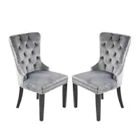 Rosdorf Park Chaise de salle à manger Madrid gris clair (ensemble de 2) avec pieds en bois espresso