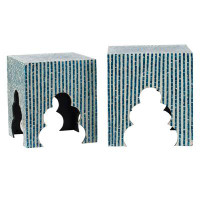 Dakota Fields Lez 18, 20 Inch Capiz Accent Table Stool, Set Of 2, Blue, White Mosaic Look