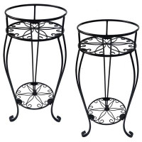 Red Barrel Studio 2 Tier Plant Stand, 2-Pack 28.1 Inch Tall Metal Potted Holder Rack,Black