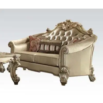 TODAY DECOR TDC 67" Bone And Gold Faux Leather Loveseat and Toss Pillows