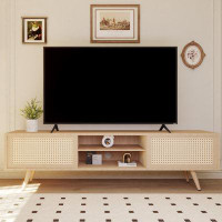 Winston Porter 55" Rattan TV Stand With Double Sliding Storage For Living Room
