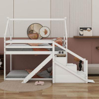 Harper Orchard Coletti Twin over Twin House Loft or Bunk Bed with Slide and Staircase