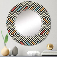 East Urban Home Black And White Zig Zag With Red Blue And Orange - Patterned Wall Mirror Round